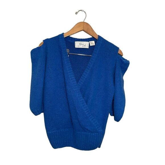 Jess & Liz Silk Mohair Wrap Sweater Women’s Small Cut Out‎ Shoulder Blue - Picture 1 of 8